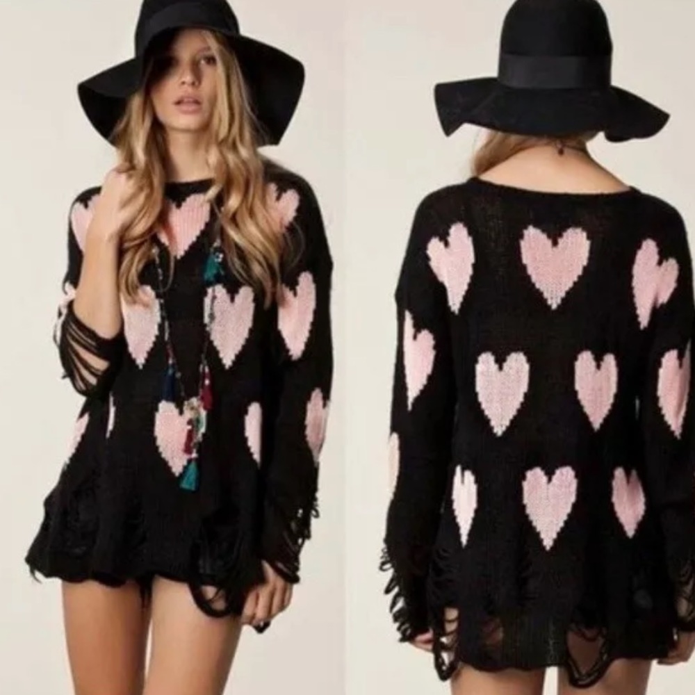 Wildfox Whitelabel Hearts Distressed Sweater